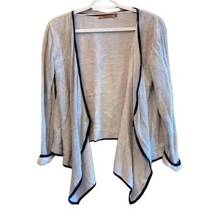 🌟HP Belldini Waterfall Collar Grey White Stripe Cardigan Navy Trim | Size M